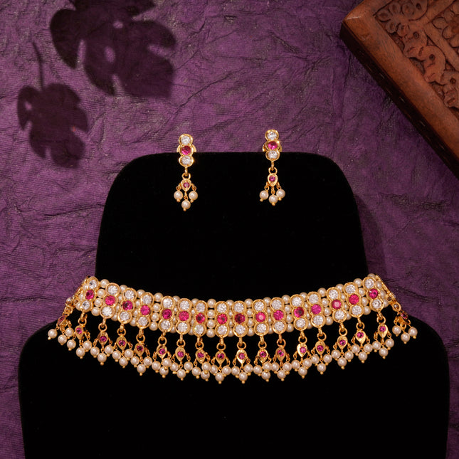 Elegant Choker Set with Pearls (23 Petals)