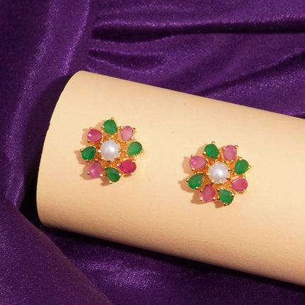 Handcrafted Ruby Moti Embrald  Ear Tops
