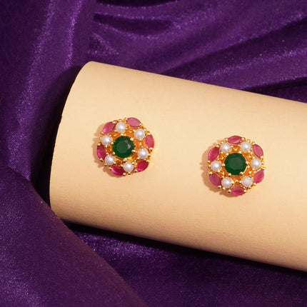 Handcrafted Ruby Moti Embrald  Ear Tops