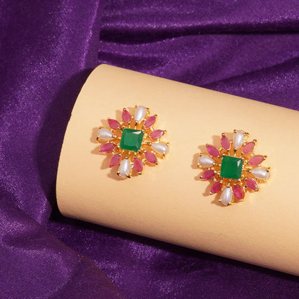 Handcrafted Ruby Moti Embrald Ear Tops