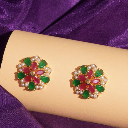 Handcrafted Ruby Moti Embrald Ear Tops