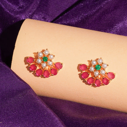 Handcrafted Ruby Moti Embrald Ear Tops