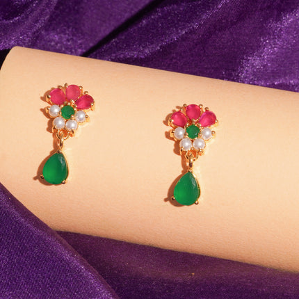 Handcrafted Ruby Moti Embrald. Ear Tops