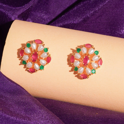 Handcrafted Ruby Moti Embrald Ear Tops