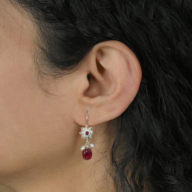 Lal-Moti Latkan ( 92.5 Silver Dangler Earrings)