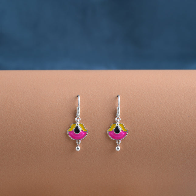 Fuchsia Enamel Lotus 92.5 Silver Dangler Earrings