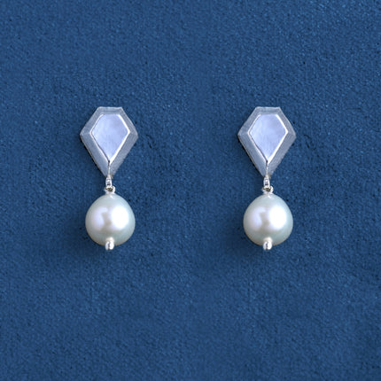 Geometric Pearl Drop 92.5 Silver Stud Earrings