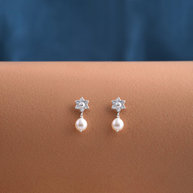 Lotus Pearl Drop 92.5 Silver Stud Earrings