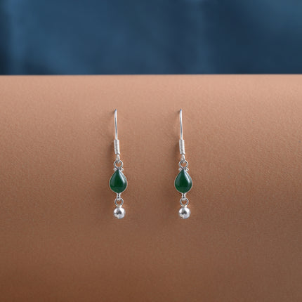Green Onyx Dewdrop 92.5 Silver Dangler Earrings