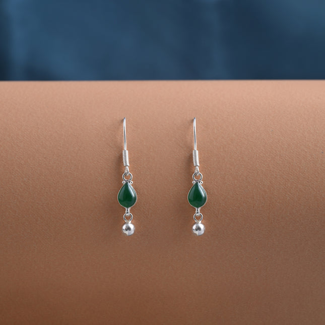 Green Onyx Dewdrop 92.5 Silver Dangler Earrings