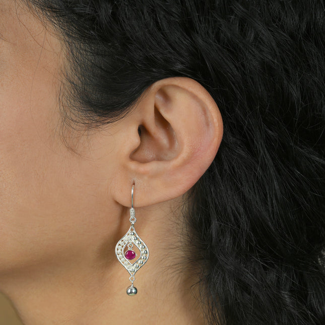 Ruby Teardrop Halo 92.5 Silver Dangler Earrings