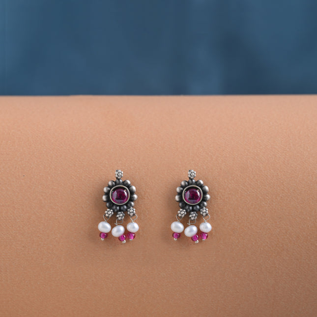Rangoli ( 92.5 Oxidised Silver Stud Earrings)