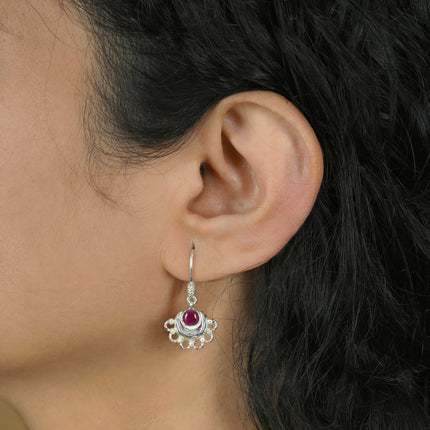 Ruby Crescent Scallop 92.5 Silver Dangler Earrings