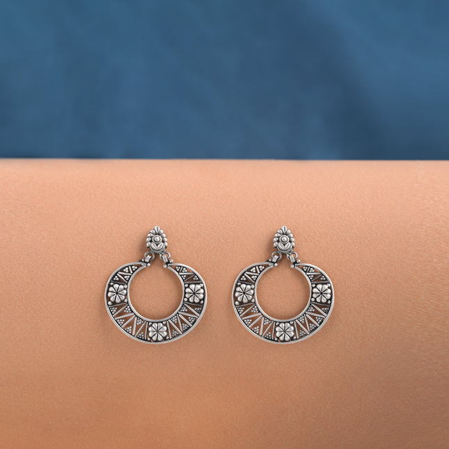 Chandra Tara ( 92.5 Oxidised Silver Earrings)