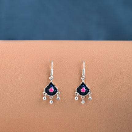 Midnight Enamel Teardrop 92.5 Silver Dangler Earrings