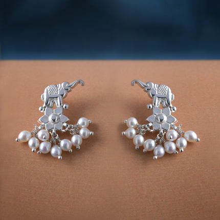 Gajraj Floral Pearl 92.5 Silver Stud Earrings