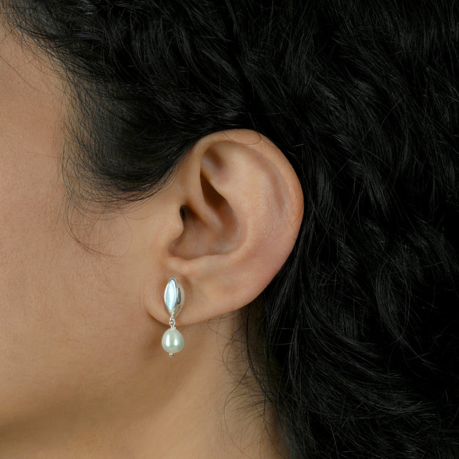 Ratnshree Dewdrop Pearl ( 92.5 Silver Drop Stud Earrings)