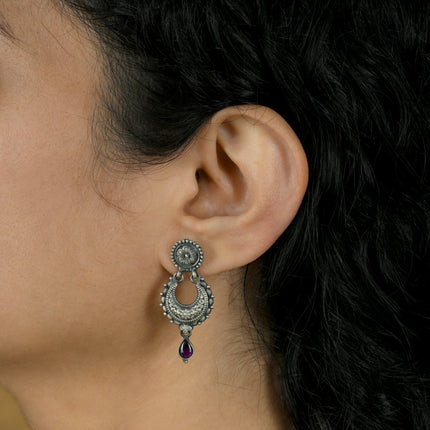 Chandrakala Bali (92.5 Oxidised Silver Chandbali Earrings)