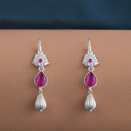Ruby Fern Teardrop 92.5 Oxidised Silver Dangler Earrings
