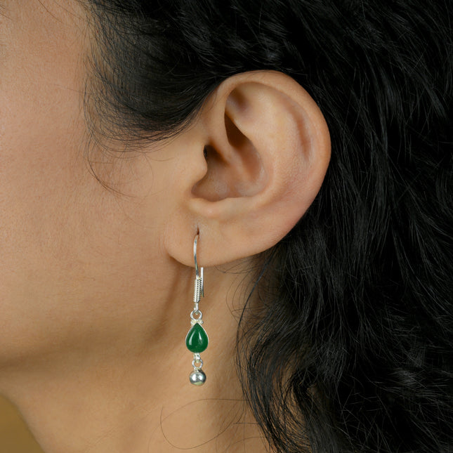 Green Onyx Dewdrop 92.5 Silver Dangler Earrings