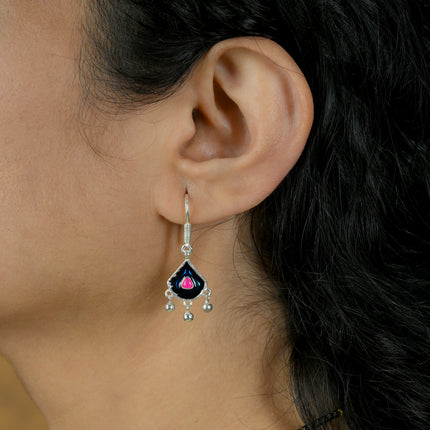 Midnight Enamel Teardrop 92.5 Silver Dangler Earrings