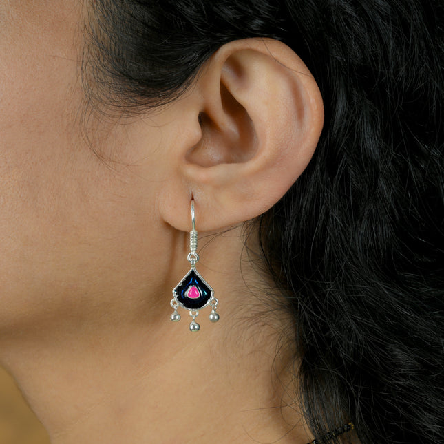 Midnight Enamel Teardrop 92.5 Silver Dangler Earrings