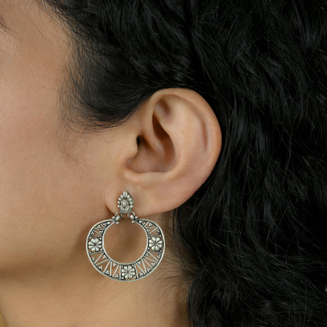Chandra Tara ( 92.5 Oxidised Silver Earrings)