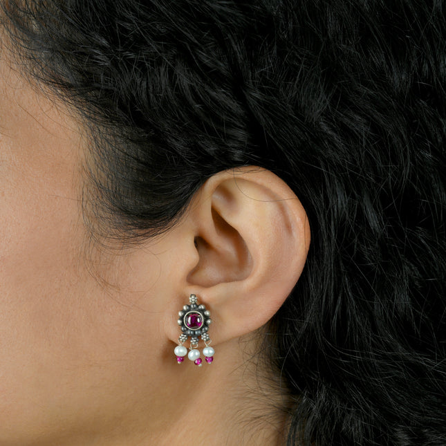 Rangoli ( 92.5 Oxidised Silver Stud Earrings)