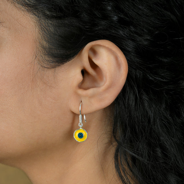 Verdant Sun Enamel Disc 92.5 Silver Dangler Earrings