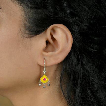 Saffron Enamel Petal (92.5 Silver Dangler Earrings)
