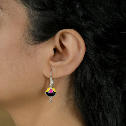 Enamel Lotus Drop 92.5 Silver Dangler Earrings
