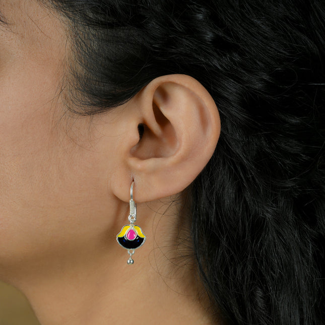 Enamel Lotus Drop 92.5 Silver Dangler Earrings