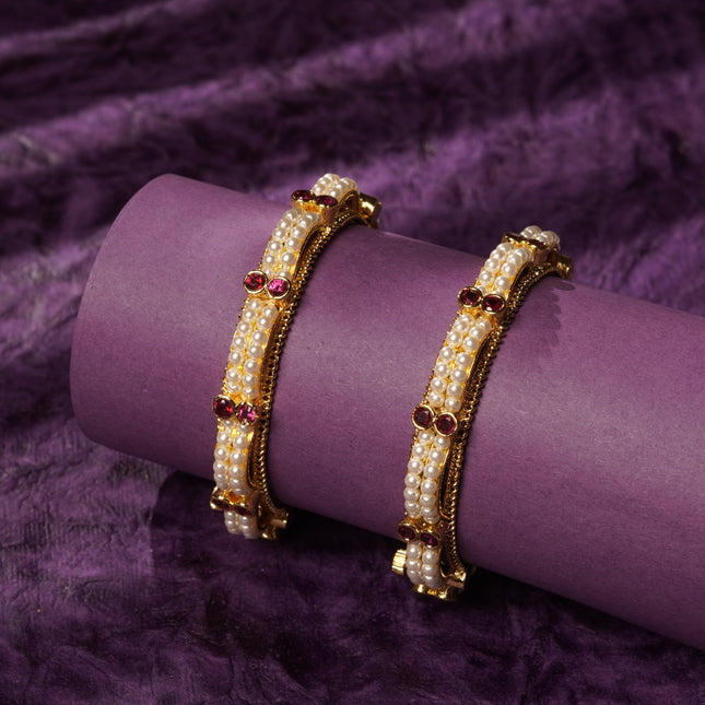 Two Line Red Curve Moti Bangles