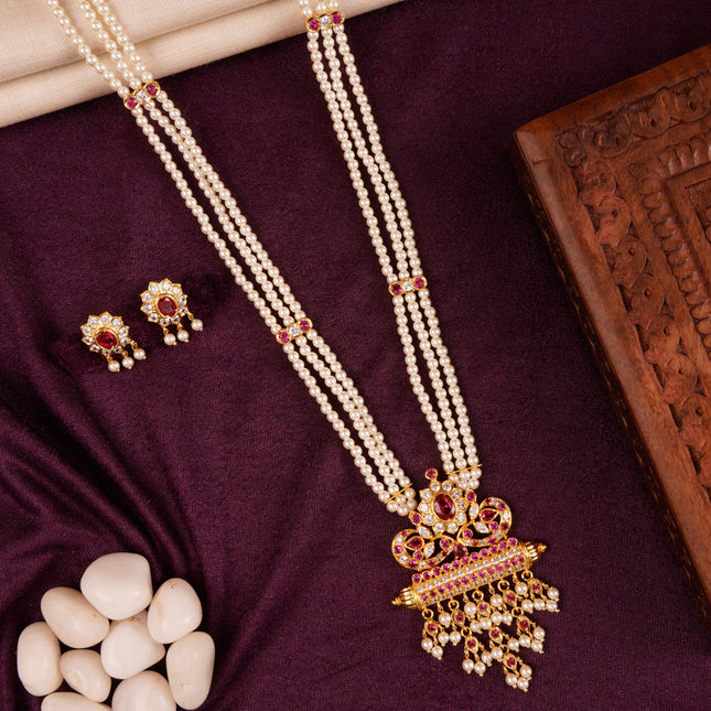 Floral Cascade Pearl Long Kantha