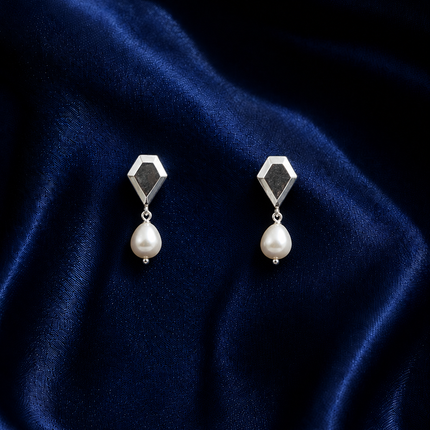 Geometric Pearl Drop 92.5 Silver Stud Earrings