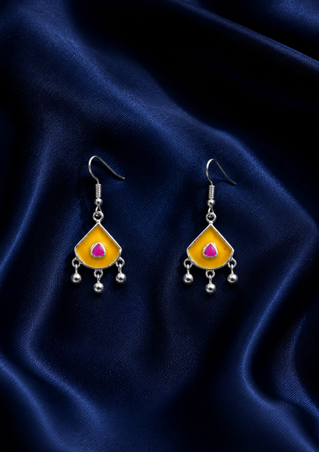 Saffron Enamel Petal 92.5 Silver Dangler Earrings
