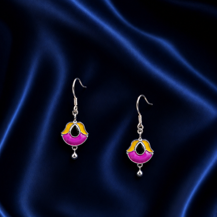Fuchsia Enamel Lotus 92.5 Silver Dangler Earrings