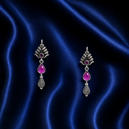 Ruby Fern Teardrop 92.5 Oxidised Silver Dangler Earrings
