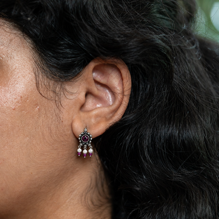 Ruby Pearl Trinity 92.5 Oxidised Silver Stud Earrings