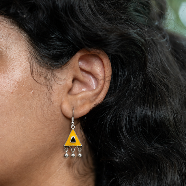Golden Enamel Trikon 92.5 Silver Dangler Earrings
