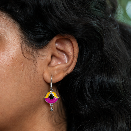 Fuchsia Enamel Lotus 92.5 Silver Dangler Earrings