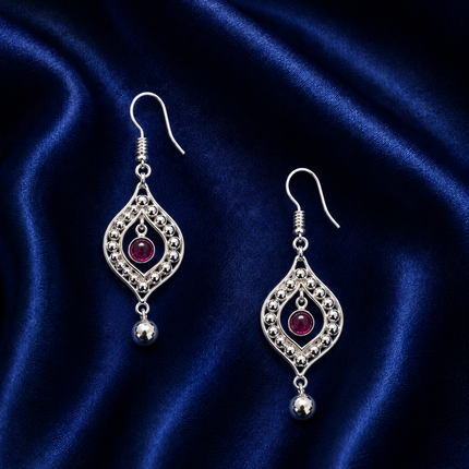 Ruby Teardrop Halo 92.5 Silver Dangler Earrings