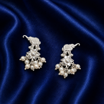 Gajraj Floral Pearl 92.5 Silver Stud Earrings