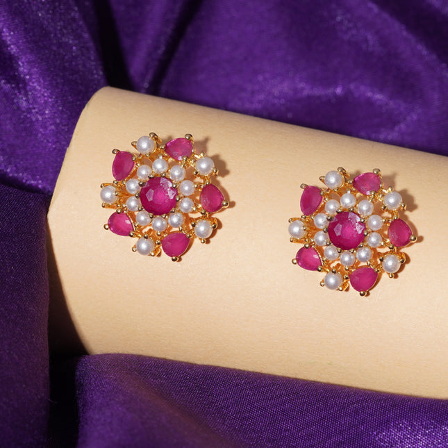 Handcrafted Ruby Moti Ear Tops