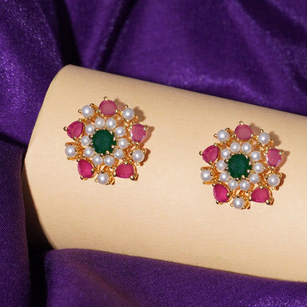 Handcrafted Ruby Moti Embrald Ear Tops