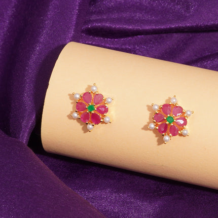 Handcrafted Ruby Moti Emrald  Ear Tops