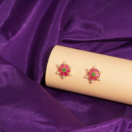 Handcrafted Ruby Moti Emrald  Ear Tops