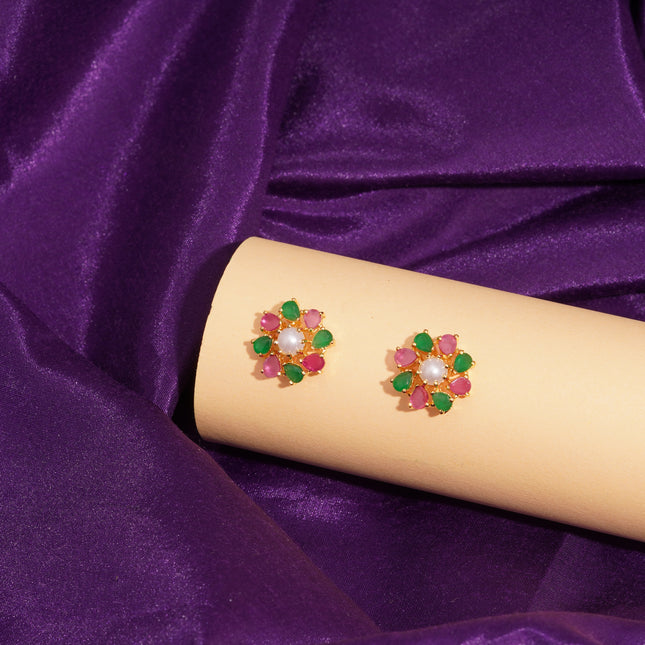 Handcrafted Ruby Moti Embrald  Ear Tops