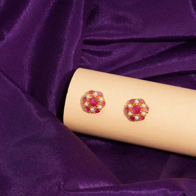 Handcrafted Ruby Moti Ear Tops
