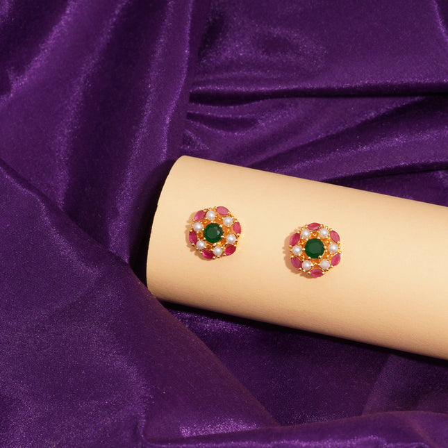Handcrafted Ruby Moti Embrald  Ear Tops